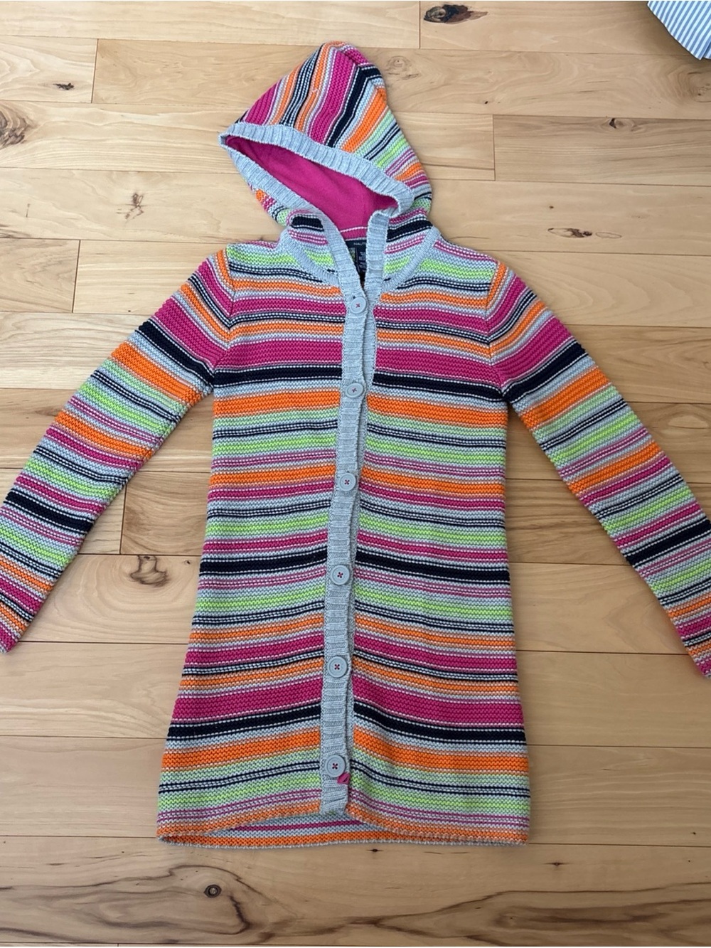 Nautica Girls' Multicolor Striped Hooded Button-Front Cardigan Size L (8 - 10).